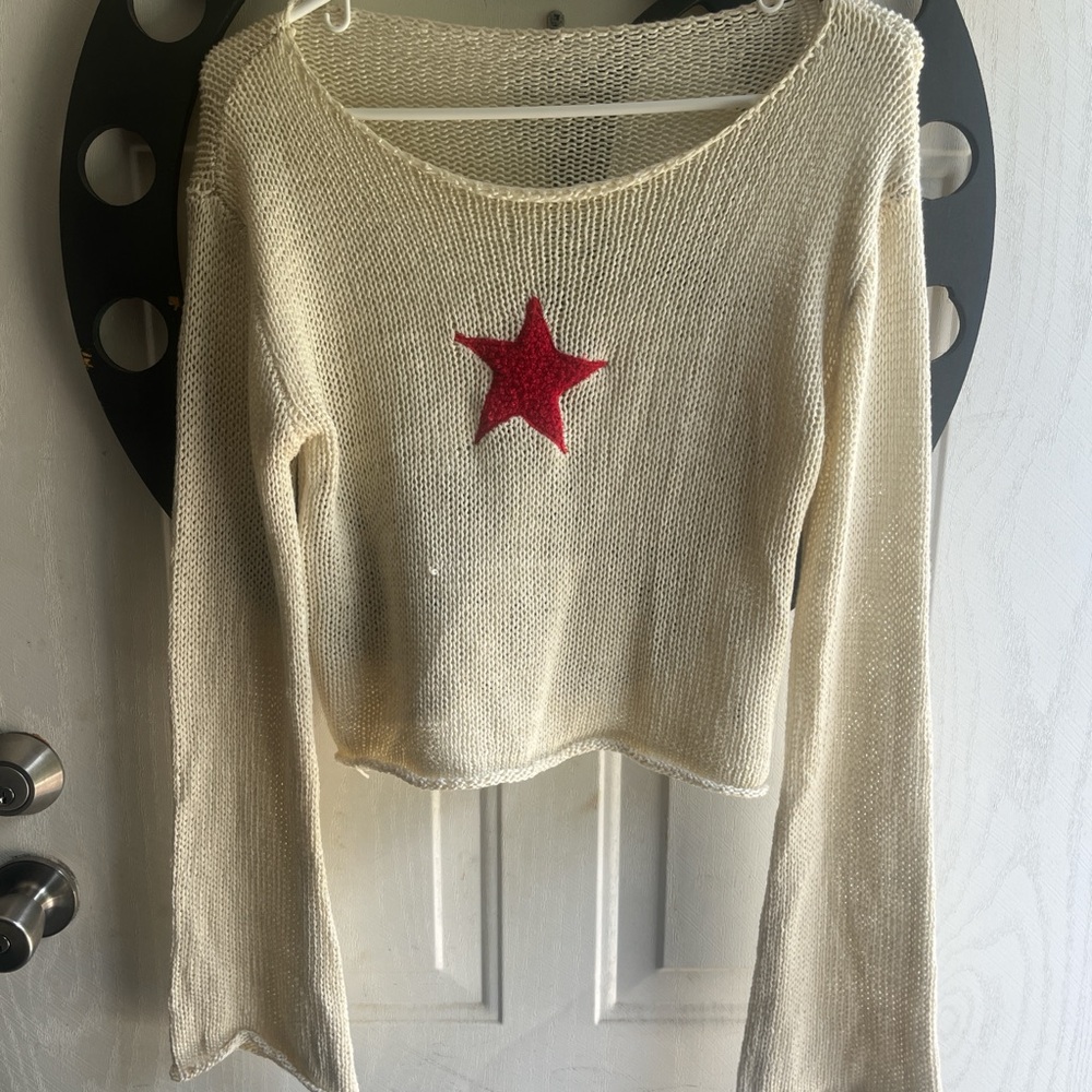 Cream Sweater with Red Star